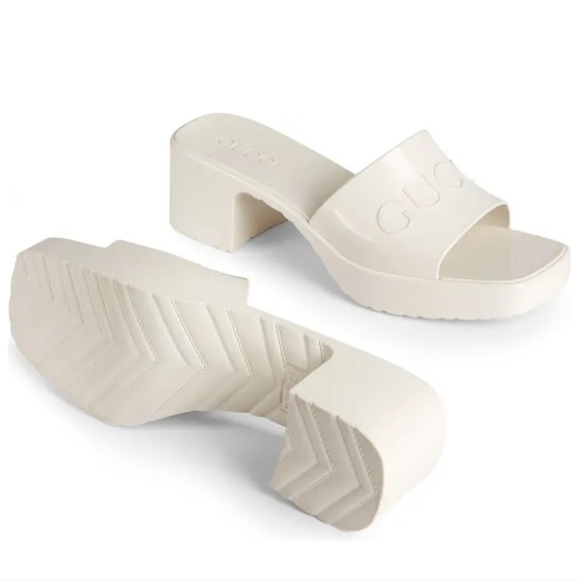 Gucci Rubber Logo Platform Slide Sandal in Mystic White Size 41 - Picture 5 of 13